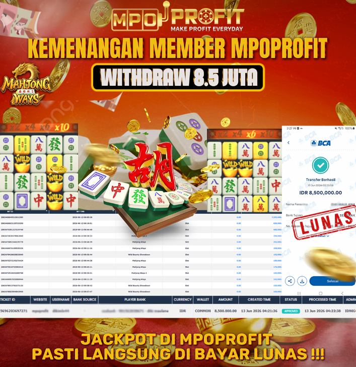 MPOPROFIT JACKPOT SLOT PGSOFT! KEMENANGAN MURNI DI (MAHJONG WAYS TOTAL RP 8.500.000,- LUNAS)